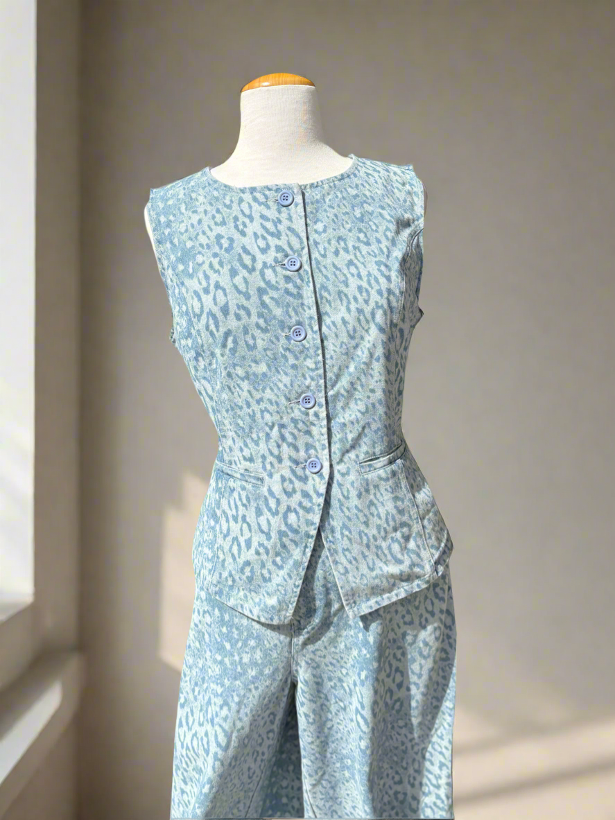 Denim leopard set